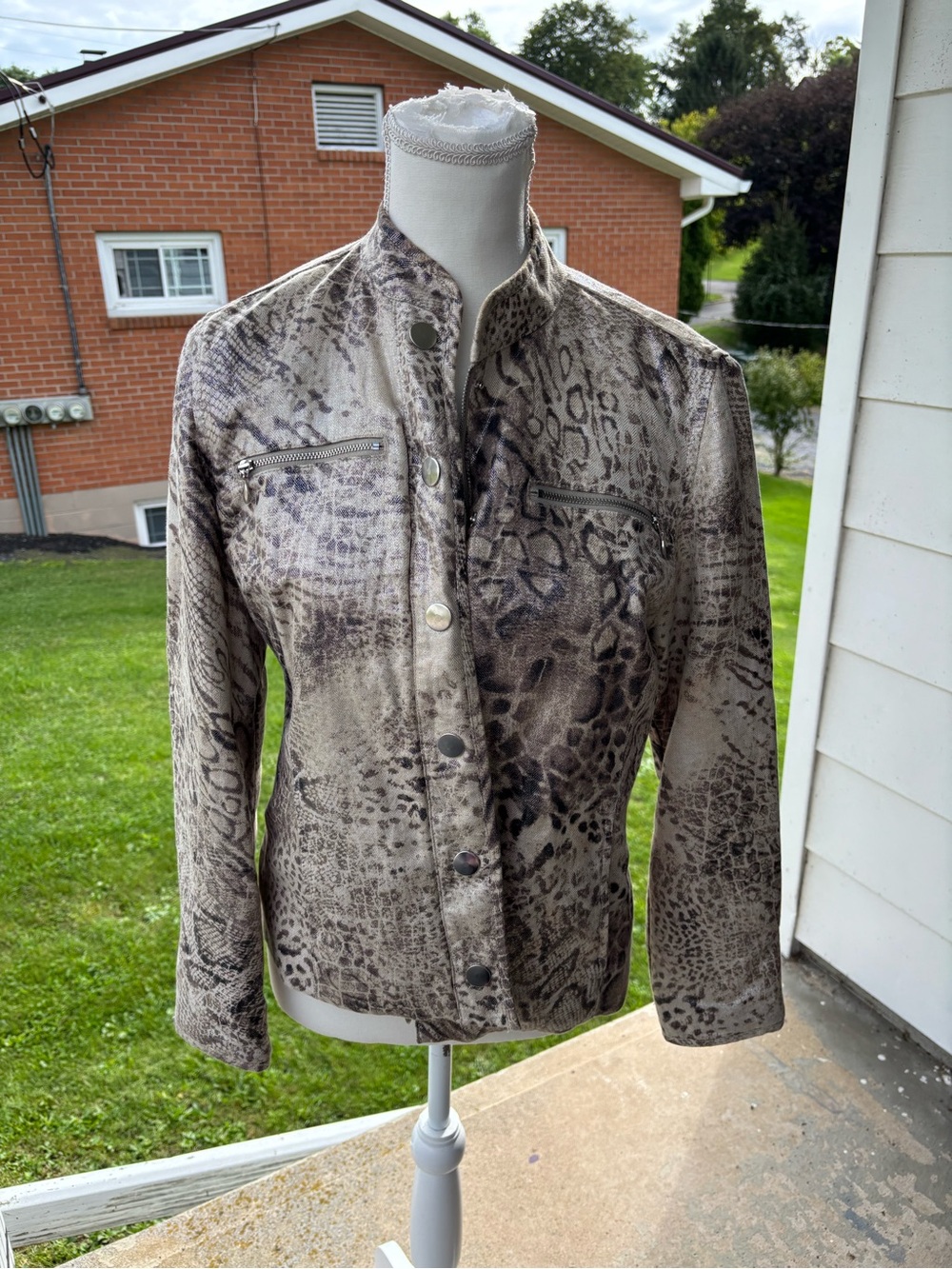 Chico's Neutral Snake-Print Snap Jacket